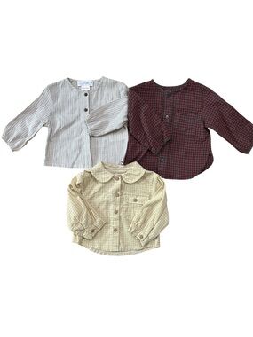 Kids' 3-Pack Button-Front Tops in Cream, Beige, and Burgundy